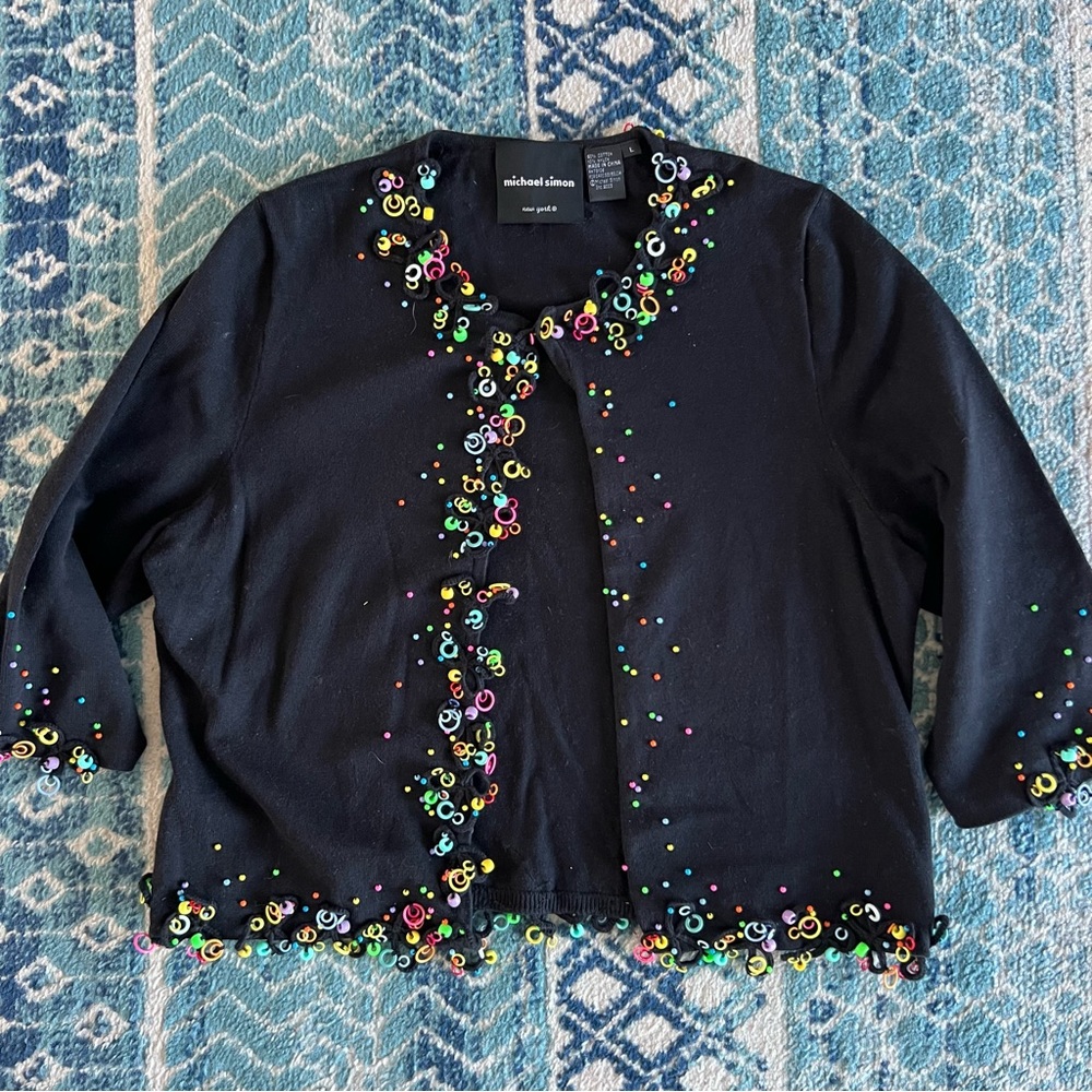 Michael Simon Festive Beaded Party Sweater  • Vintage • Medium/Large